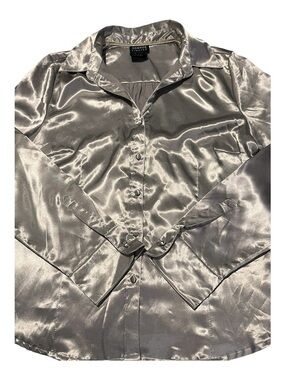 George Silver Satin Button-Up Blouse